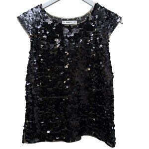 ZARA Black Sequin Top Size Medium Womens Top Cap Sleeve Evening Tank